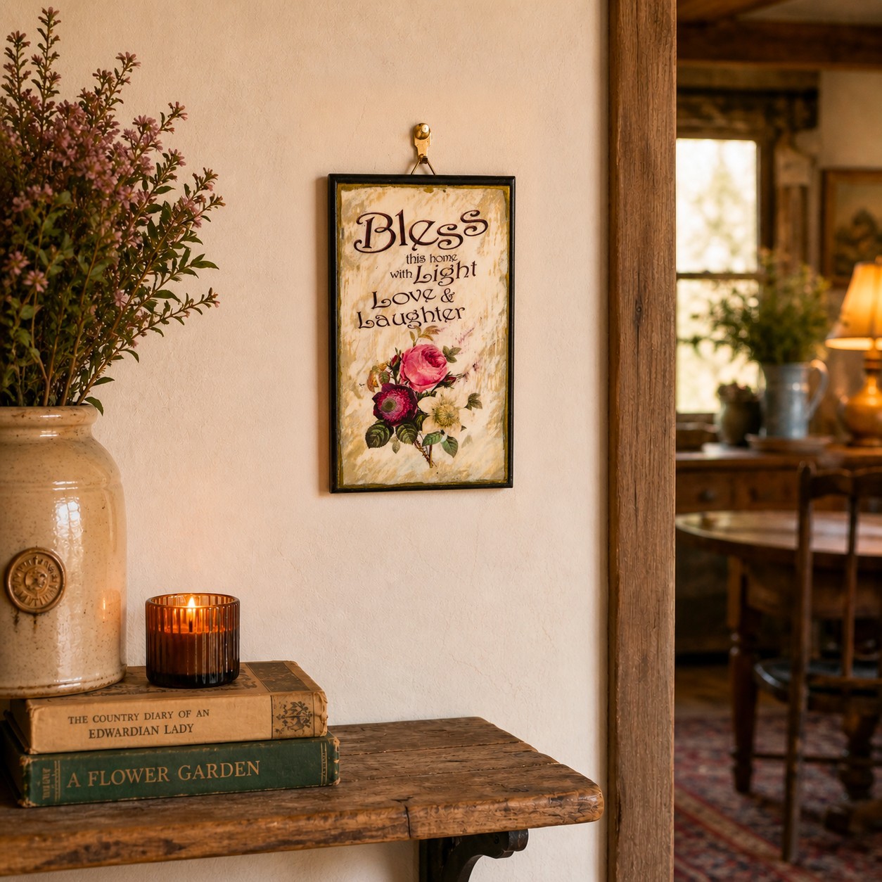 Handmade Wooden Wall Art “Bless This Home” Floral Sign – Gift for Mom