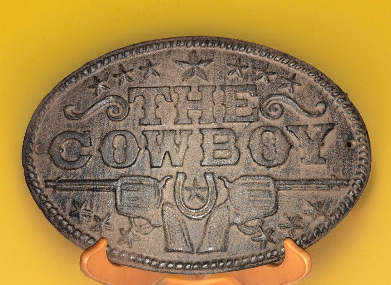 Vintage Cast Iron Cowboy Plaque Sign Rustic Weights 3 pounds