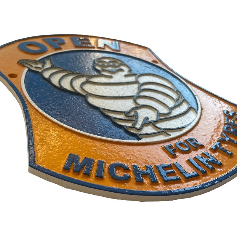 Open For Michelin Tyres Cast Iron Sign – 27cm x 20cm & 1.3kg – Man Cave
