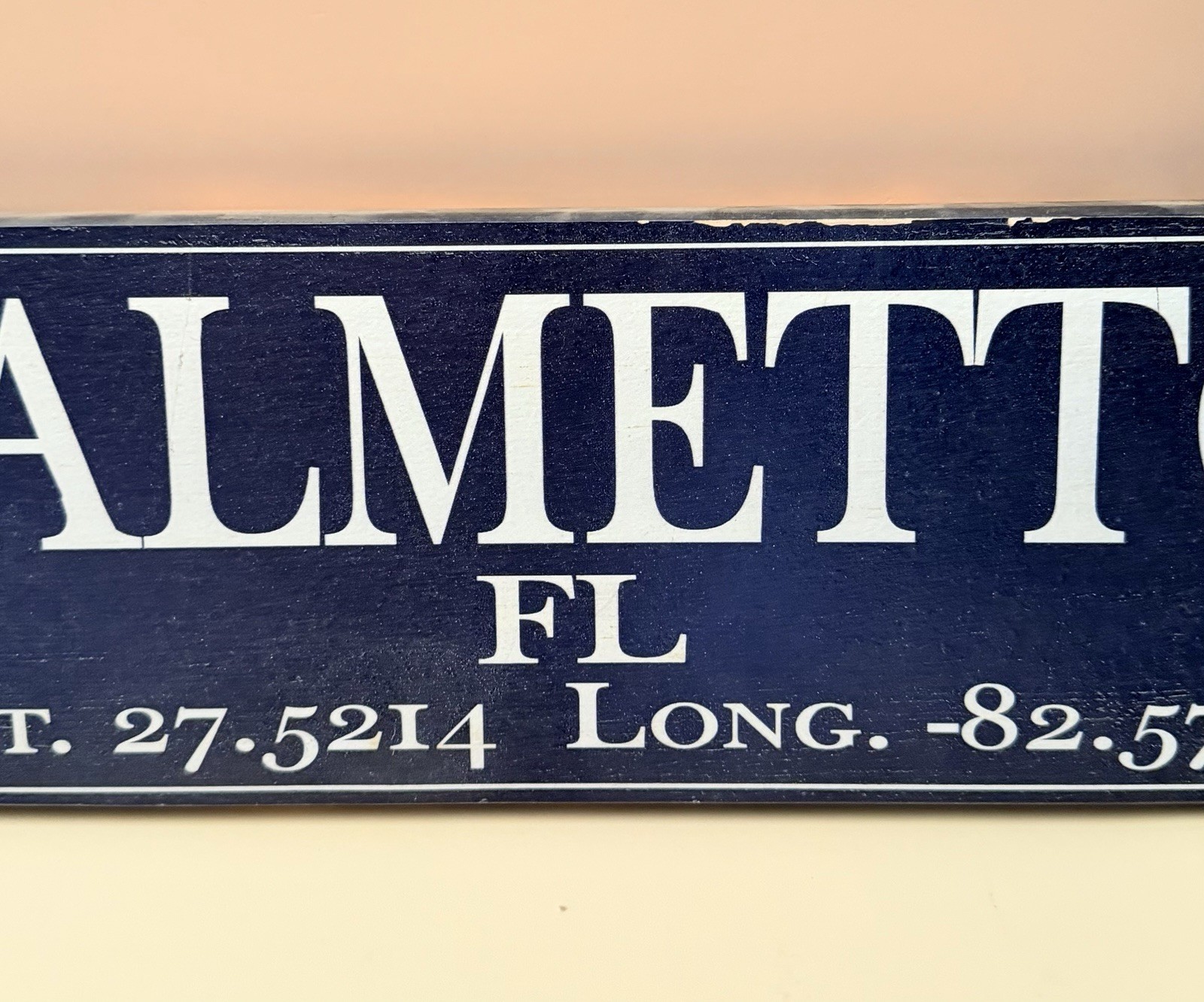 Palmetto FL Wooden Sign Decorative Wall Art Coordinates Florida Decor 17.5″ Blue