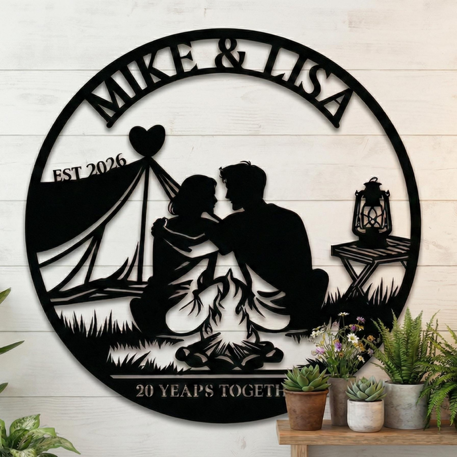 Personalized Camping Couple Metal Sign, Anniversary Campfire Wall Decor