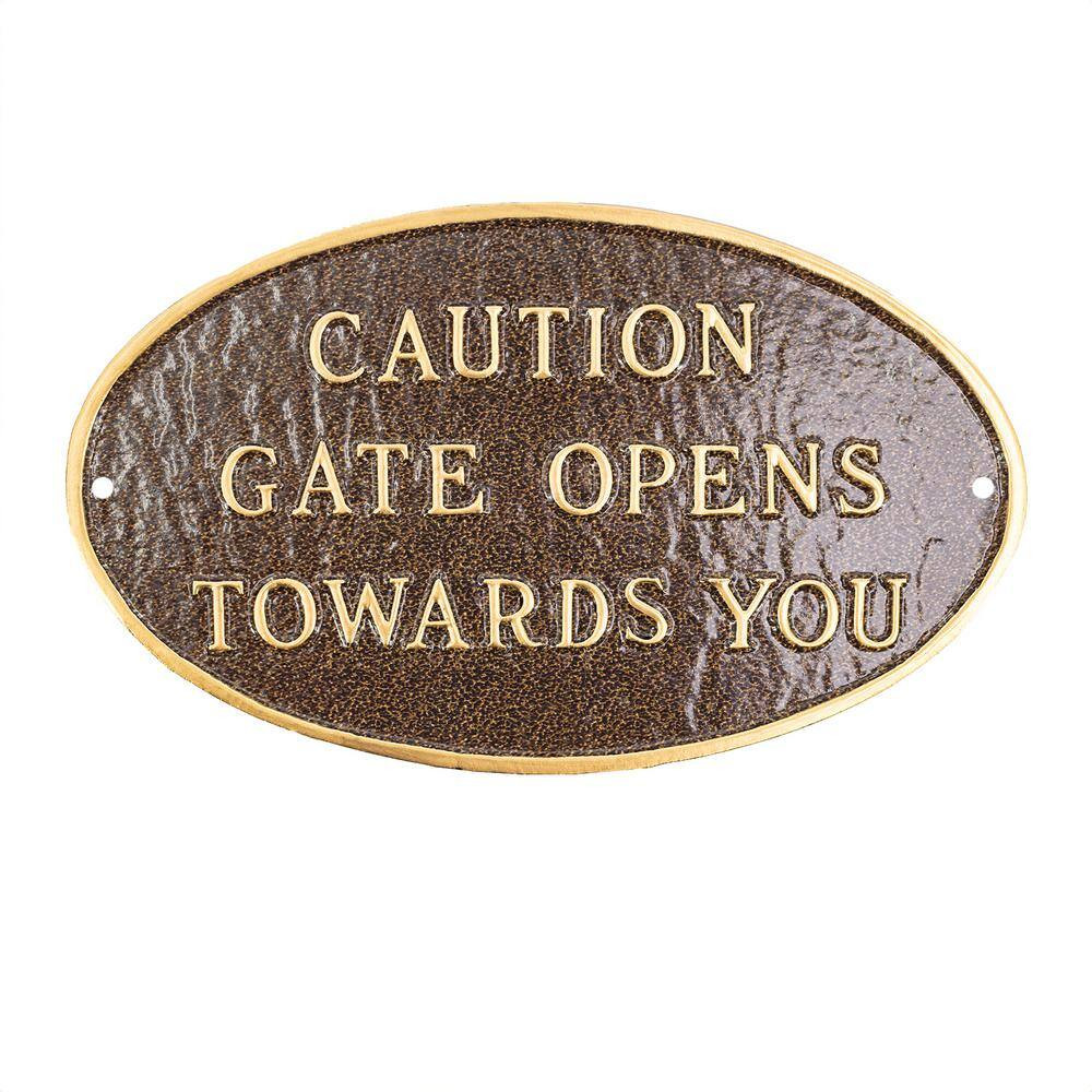 10 In. X 18 In. Large Oval Caution Gate Opens towards You Statement Plaque Sign