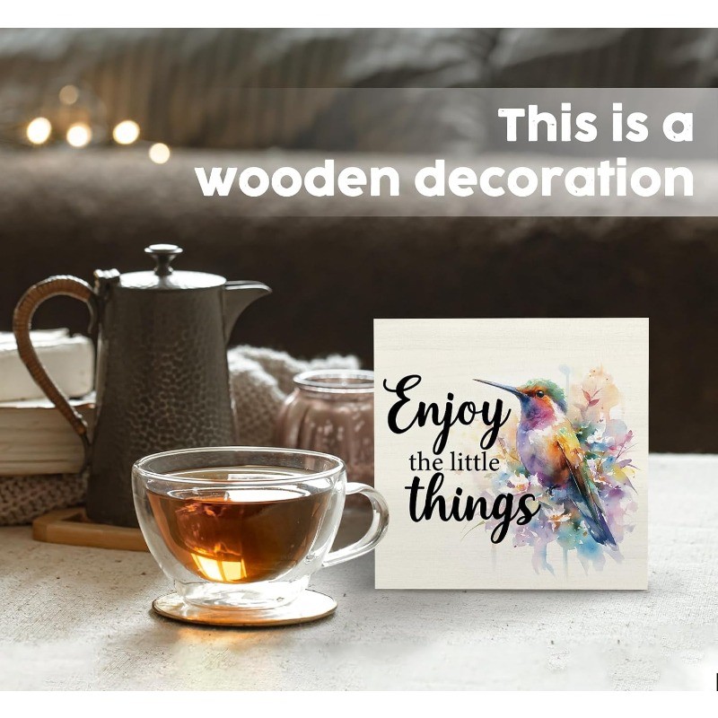 Enjoy The Little Things Wood Plaque Floral Bird Table Decor for Bedroom Present