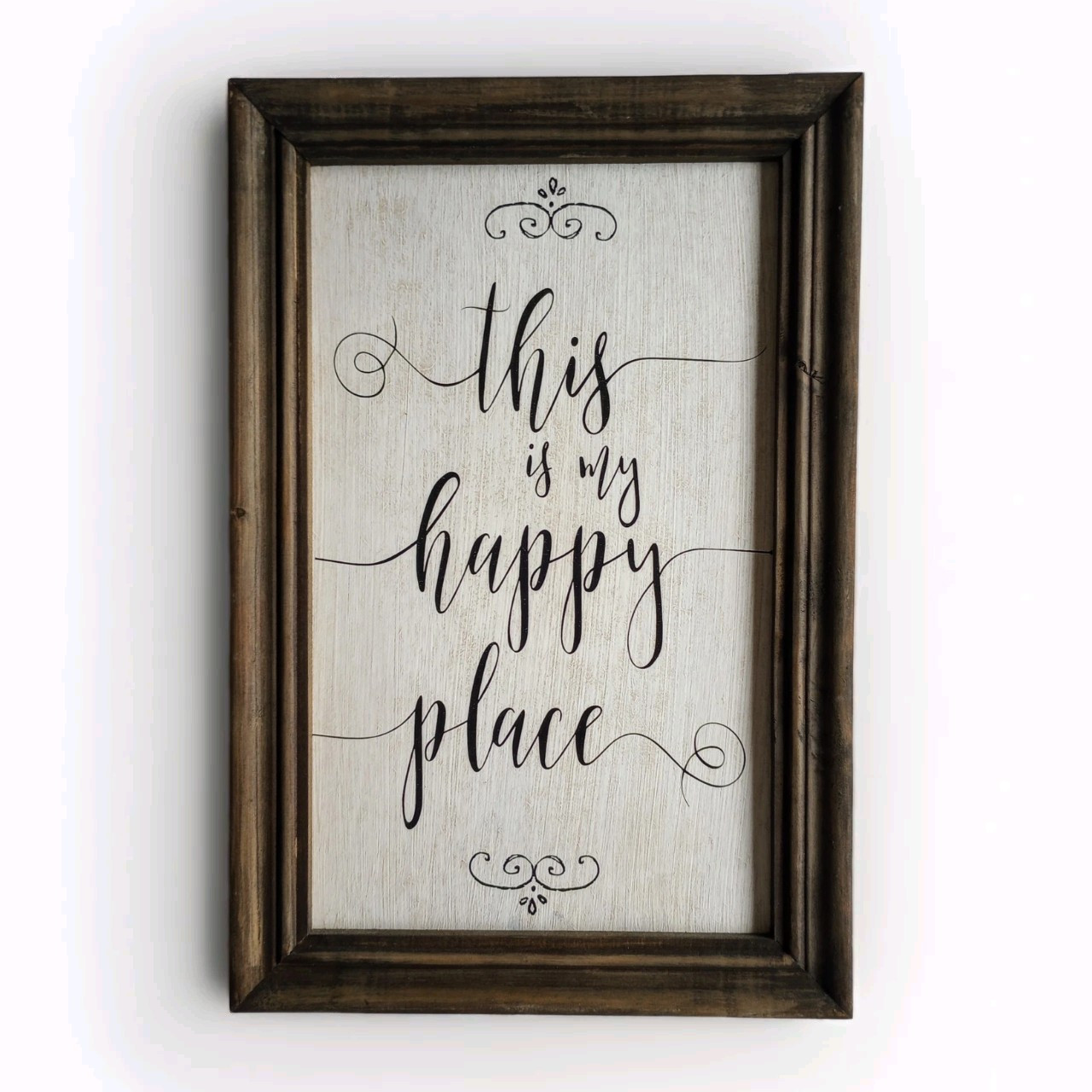 “This Is My Happy Place” Framed Brown Cream/Beige/White Wood Sign 10.5″ x 15.75″