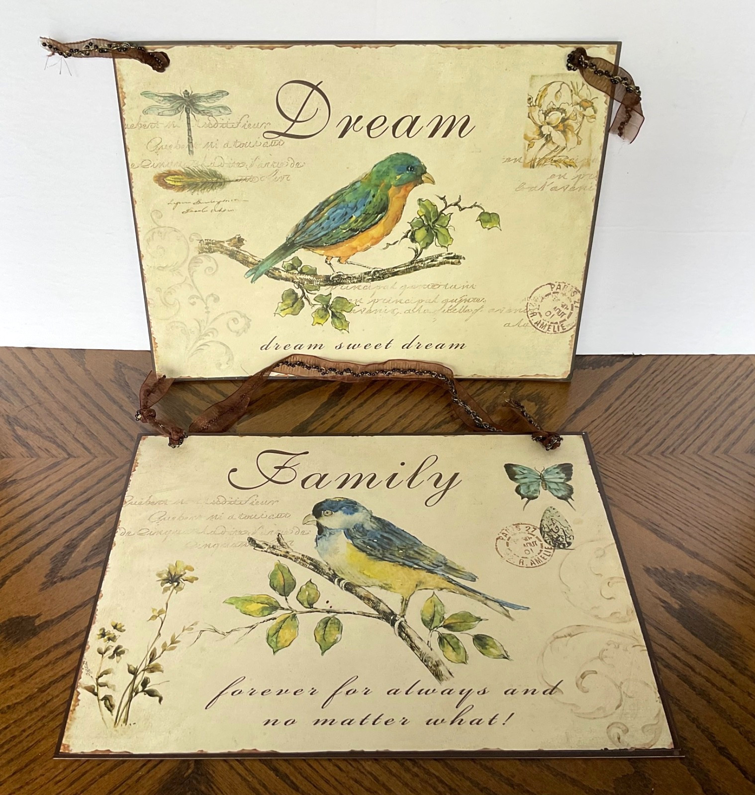 Pr Cottage Style Hanging Metal Wall Art w/ Birds 13 3/4″ L x 10 5/8″ T
