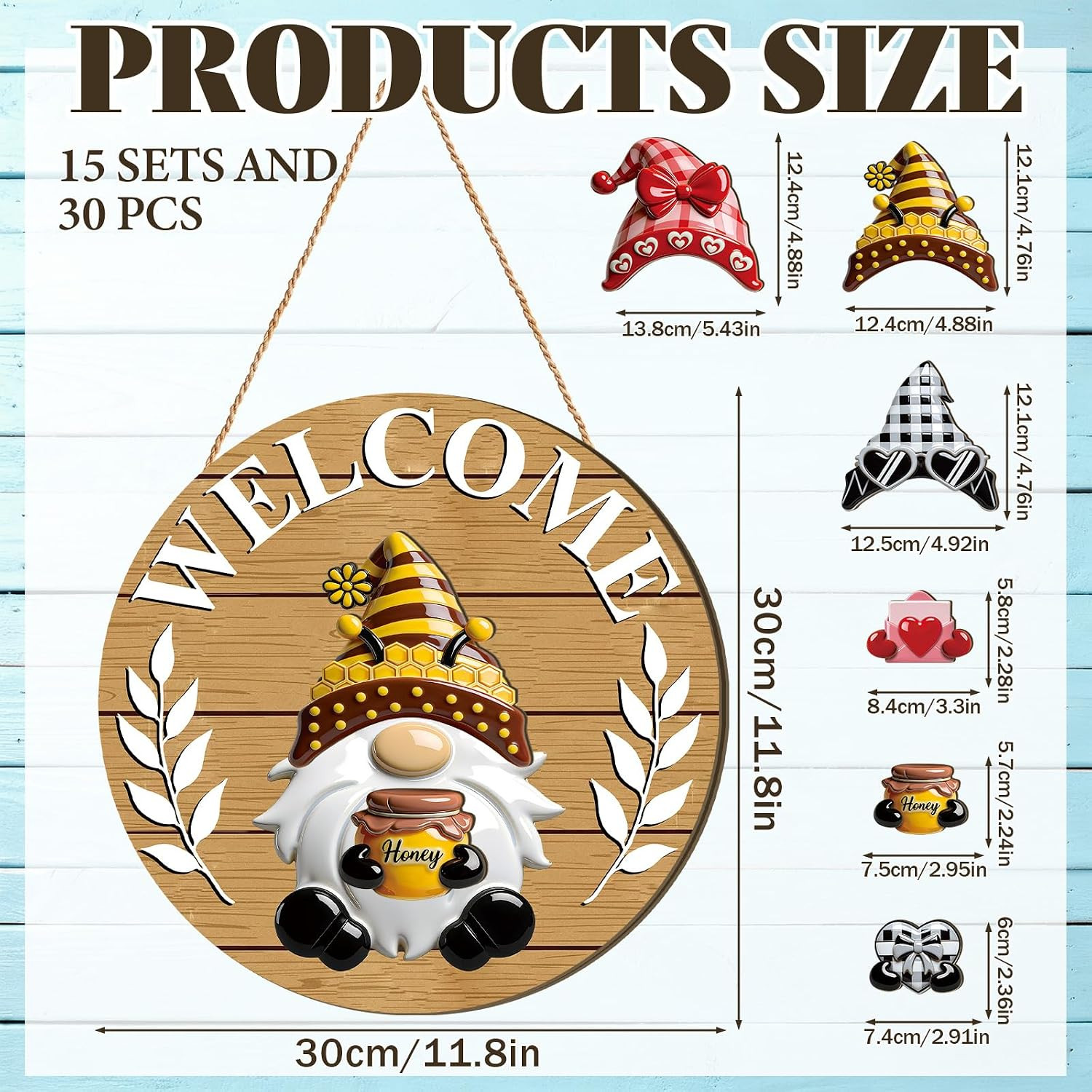 3D Wood Grain Seasonal Interchangeable Wooden Gnome Decor Summer Christmas in Ju