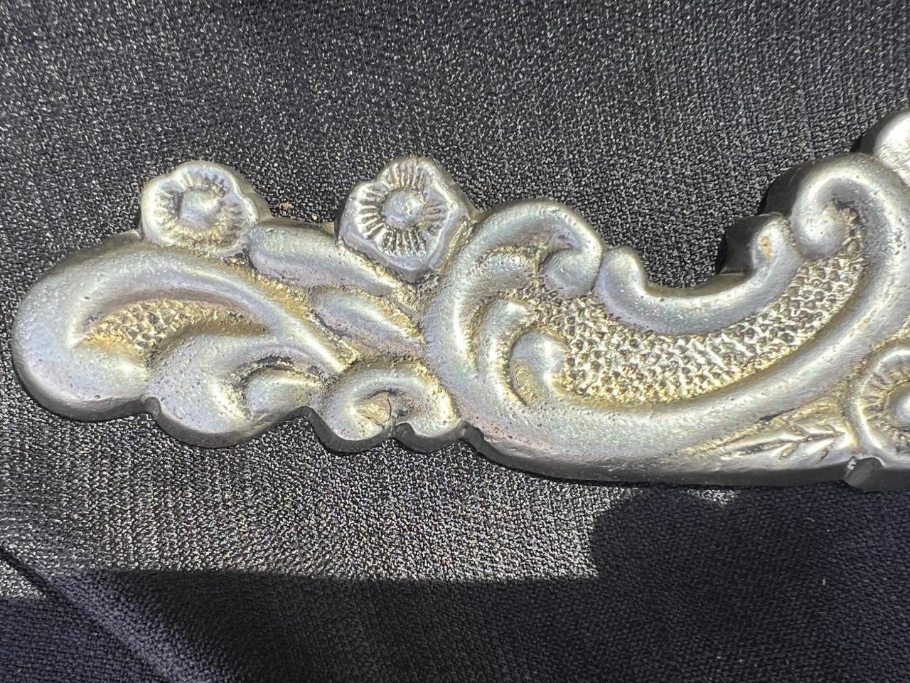 Decorative Cast Metal Brass Wall Hanging Art Plaque Scrolls and Flowers Floral