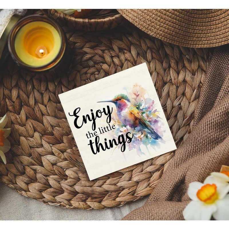 Enjoy The Little Things Wood Plaque Floral Bird Table Decor for Bedroom Present