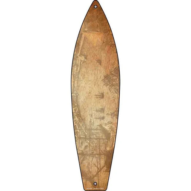 Vintage Map With Sea Metal Surfboard Sign 23″x6″ Plaque Home Door Garage Wall