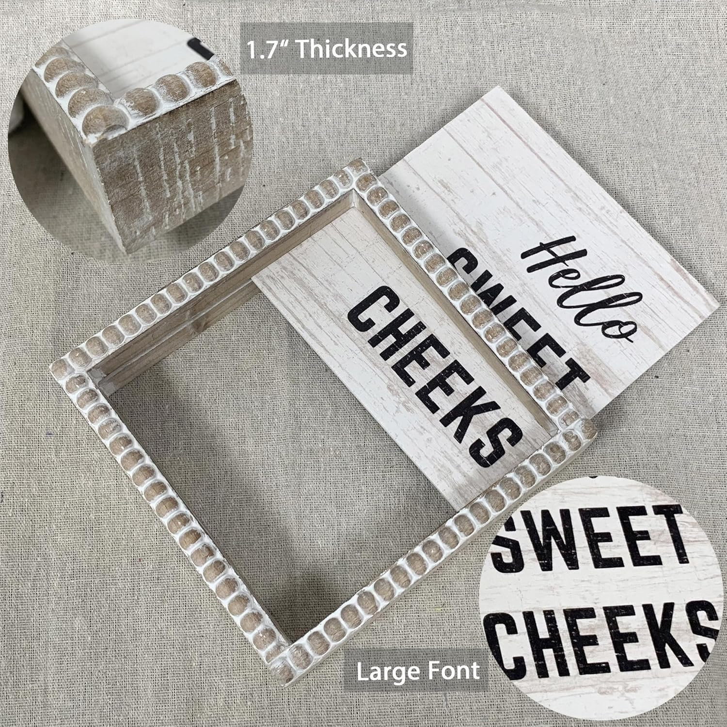 Boho Farmhouse Wooden Framed Bathroom Decor Signs, Funny Restroom Decorative Pla