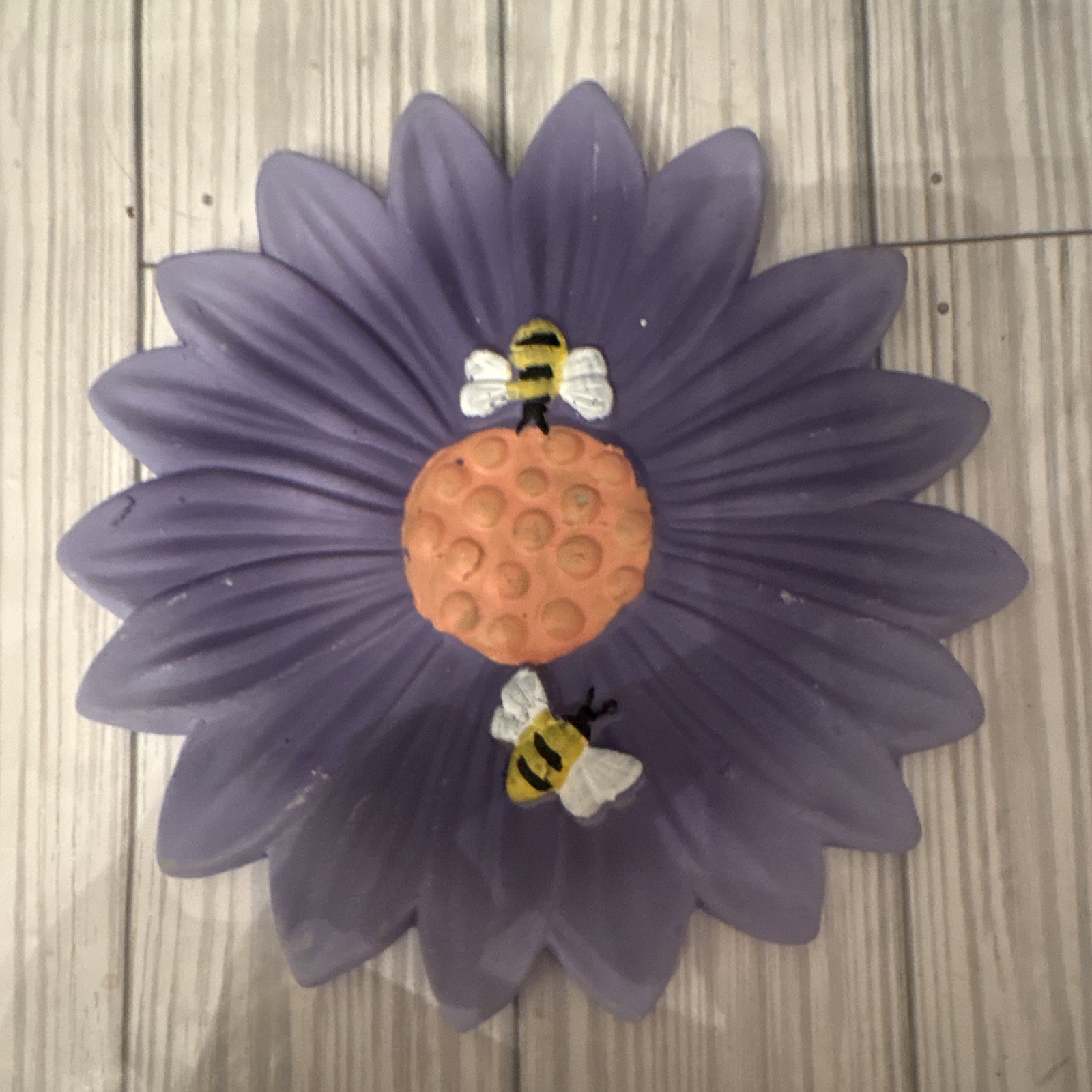 Purple Flower Stepping Stone Bumblebee 3D Garden Decor Painted Cement NEW