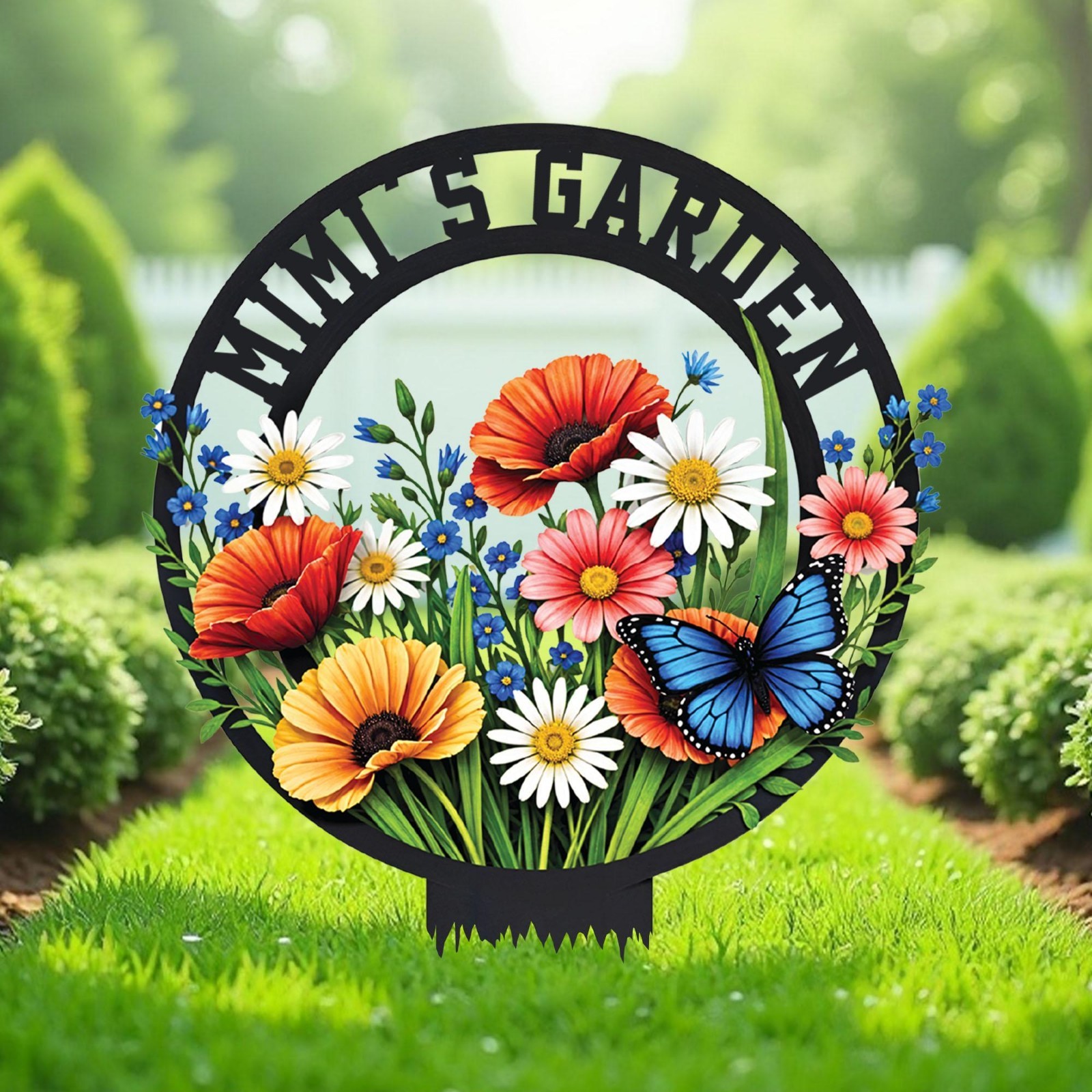 Personalized Garden Flower Metal Sign With Stakes,Butterfly Sign, Housewarming