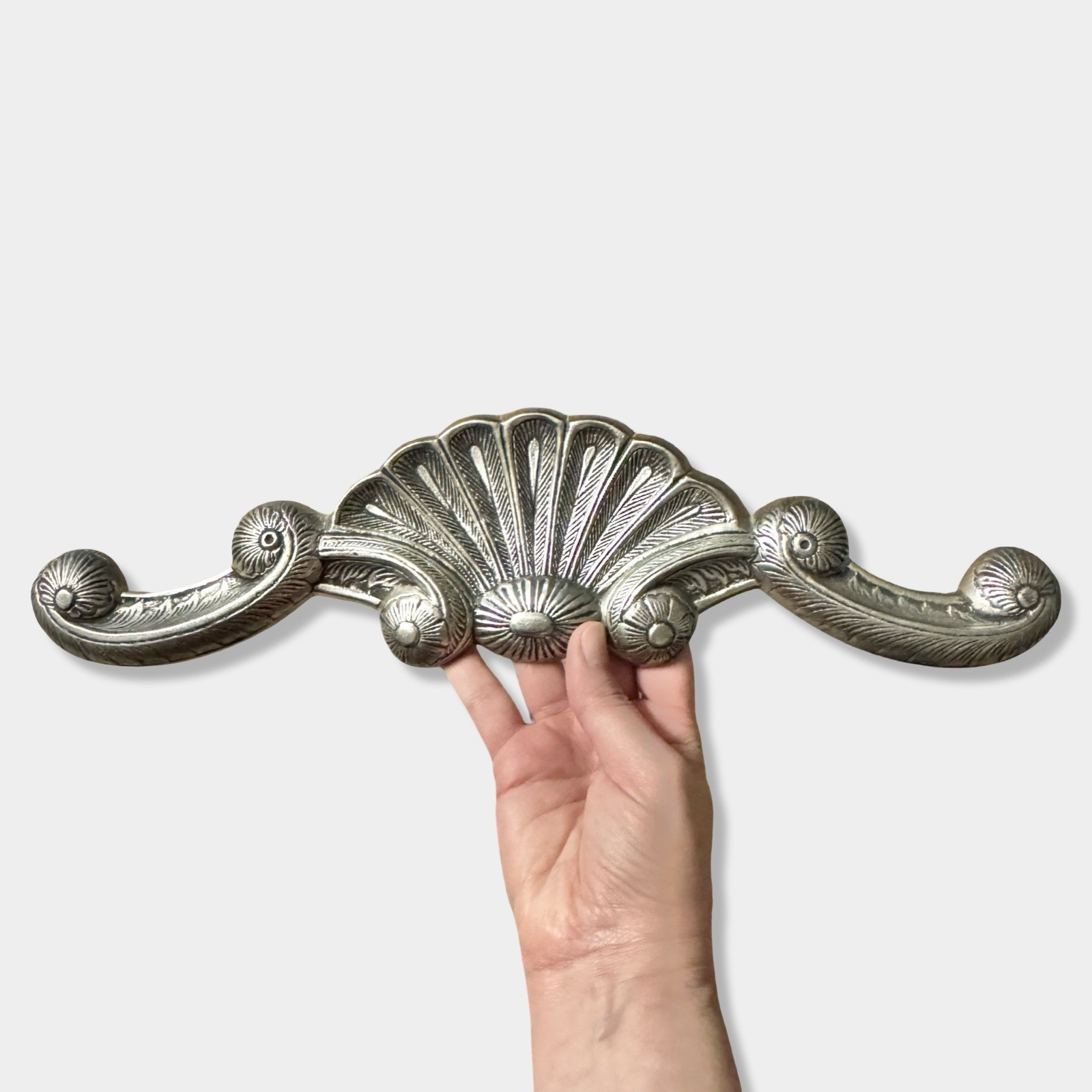 Vtg India Silver Metal Ornate Victorian Scroll Decorative Wall Hanging Decor