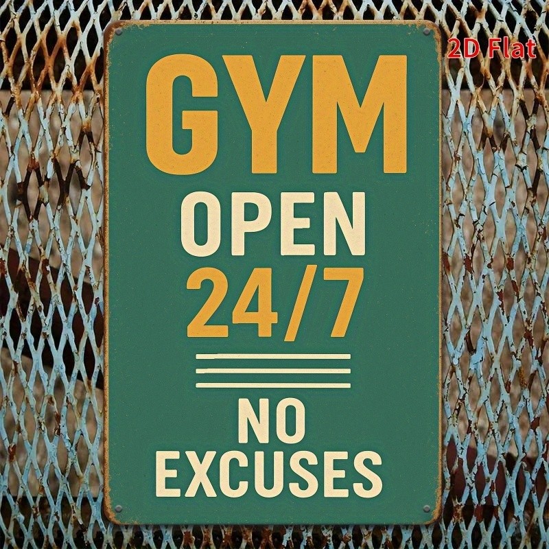 Gym Open 24/7 No Excuses Metal Sign Fitness Motivational Gym Home Wall Decor