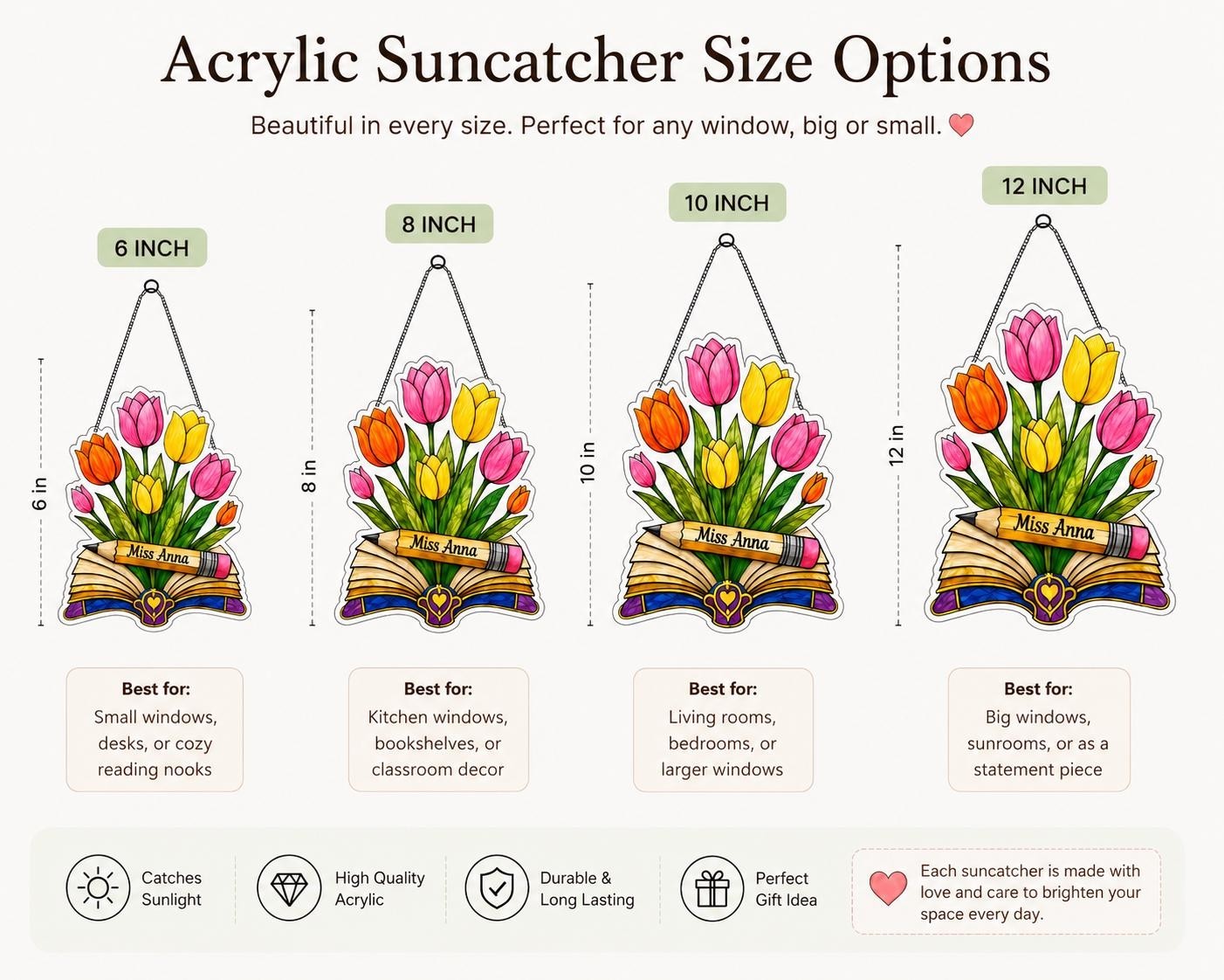 Custom Teacher Name Suncatcher – Personalized Crayon Acrylic Classroom Decor