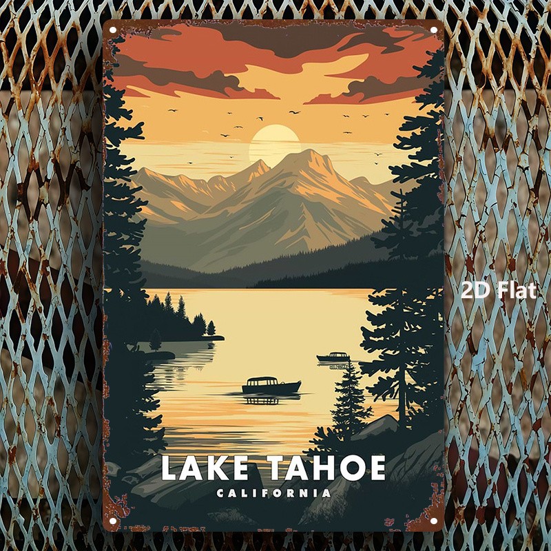 2D Flat, 1pc, Metal Sign, Lake Tahoe California, Home, Garden, Farmhouse