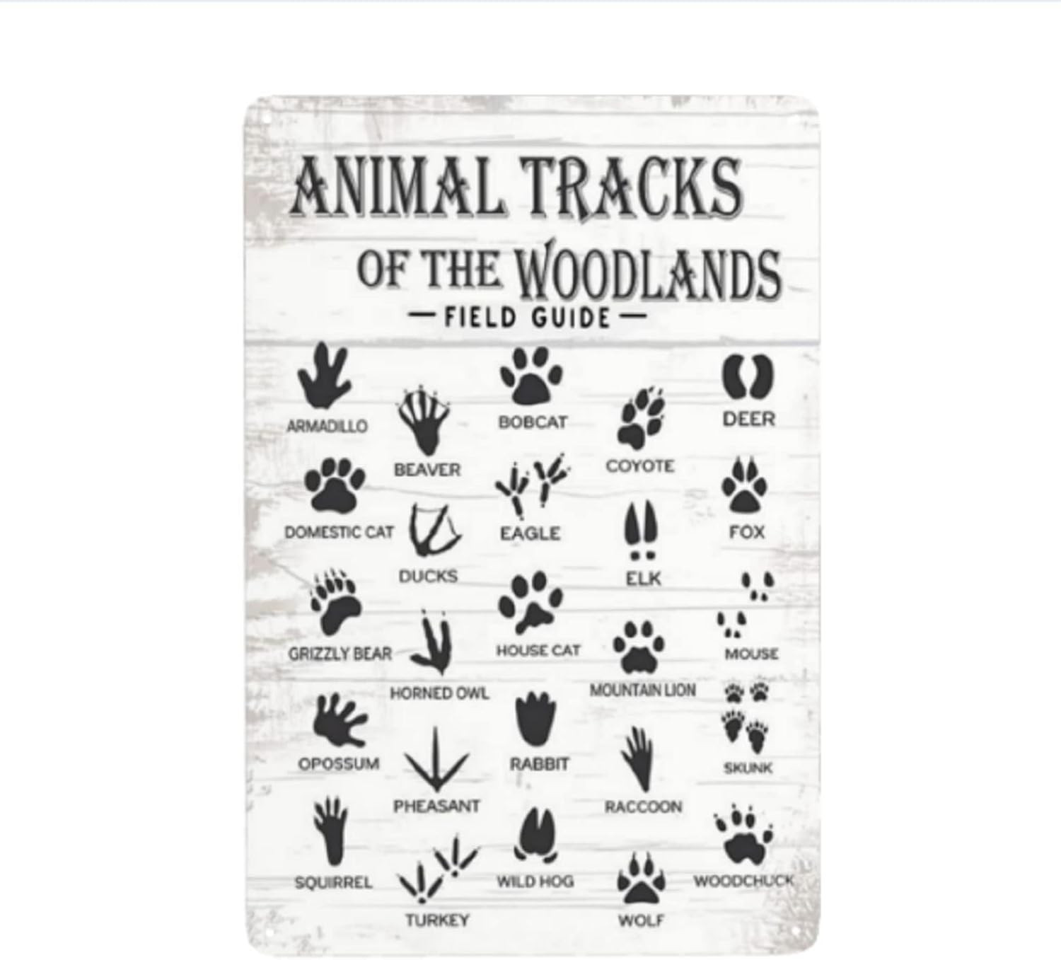 Animal Tracks Field Guide Nursery Metal Tin Sign Rustic Animal Tracks Country Wo