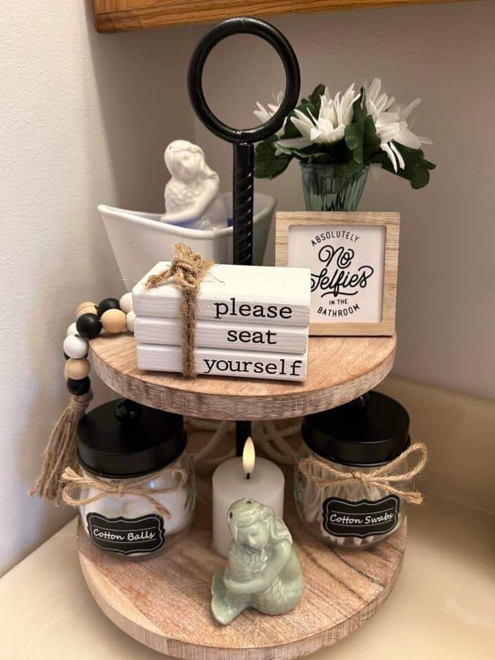 New “Absolutely No Selfies in the Bathroom” Mini Wood Hanging Sign Decor Bath 3″