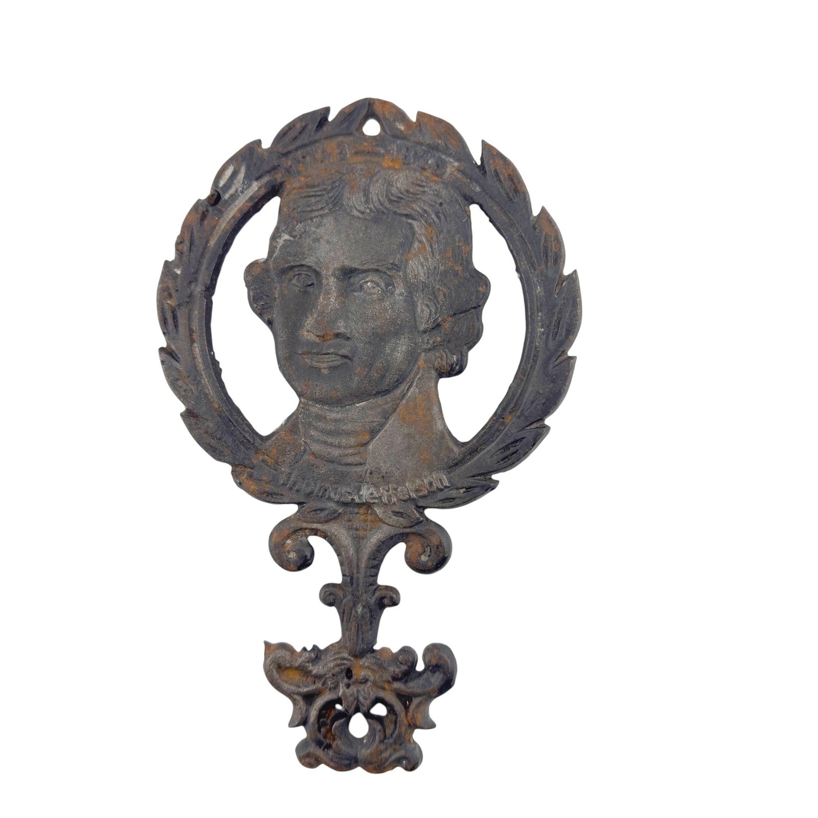 Thomas Jefferson Cast Iron Trivet Wall Plaque Portrait Relief Rustic Patina