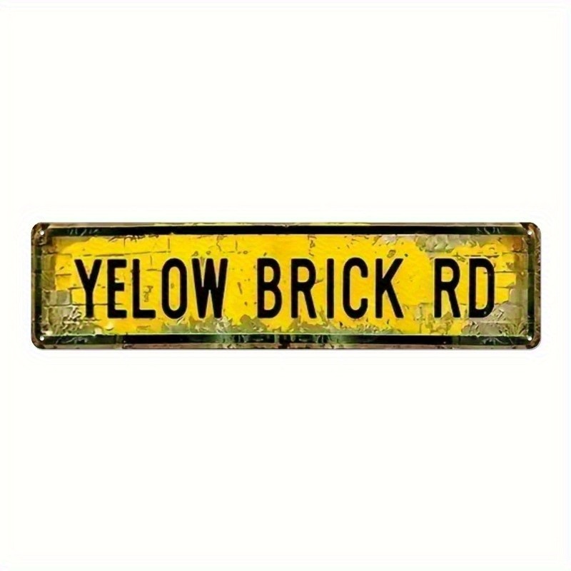 2D Flat Vintage Yellow Brick Road Metal Sign Wizard of Oz Inspired Retro Decor