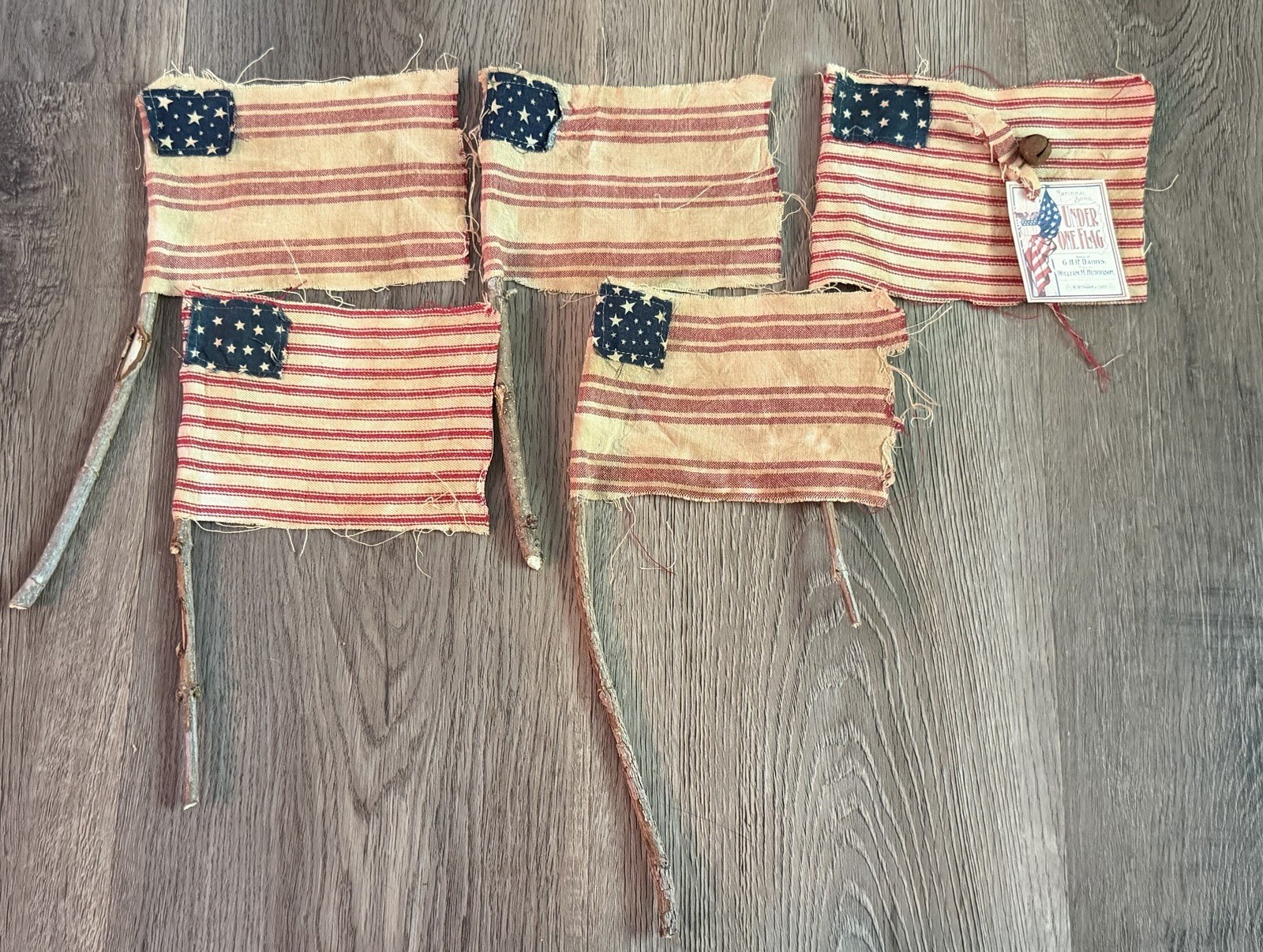 5 Rustic Grubby Primitive Style American Flags Small Decor Handmade Staind USA