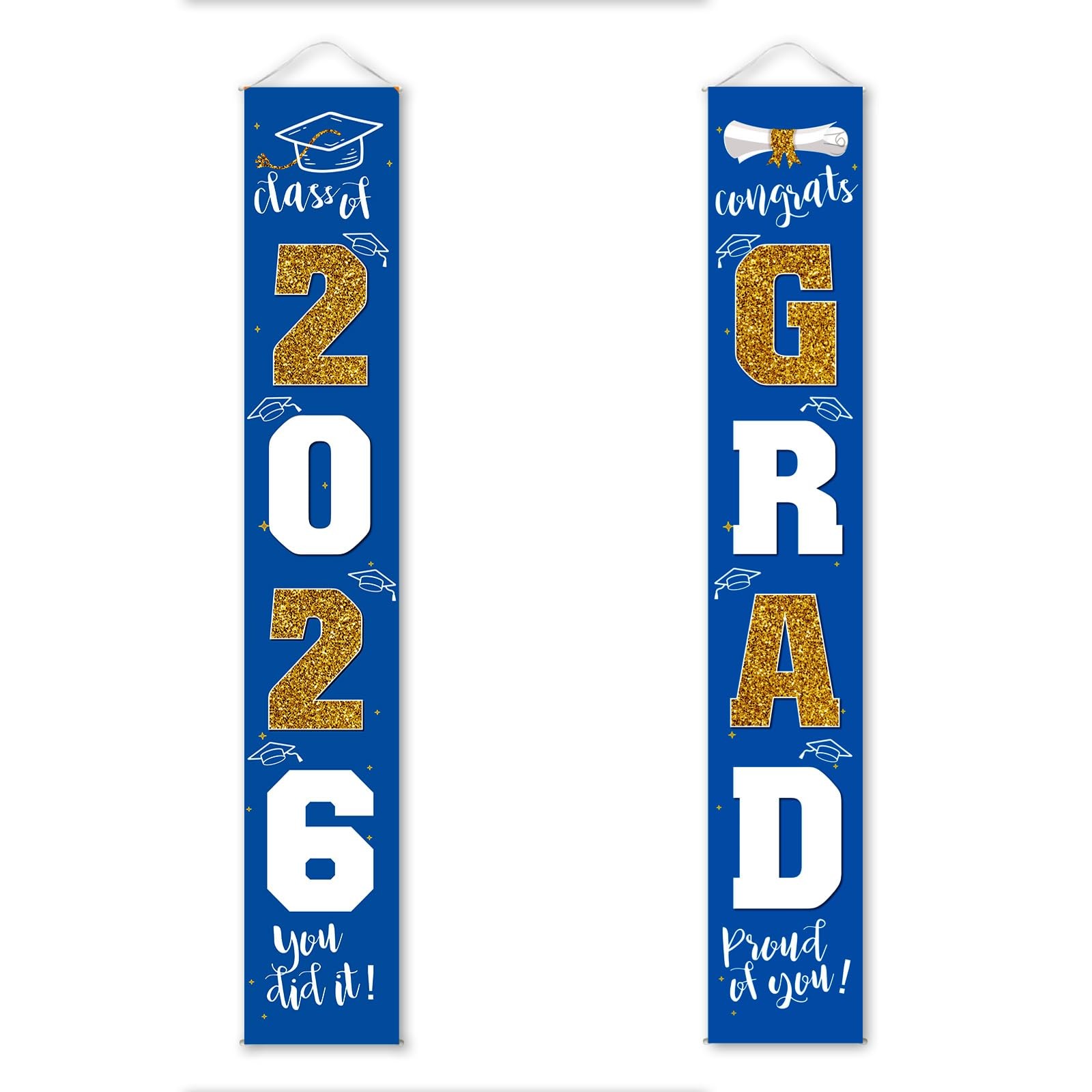 Graduation Decorations 2026 Banner Porch Sign Blue Gold for Class of 2026 Gra…