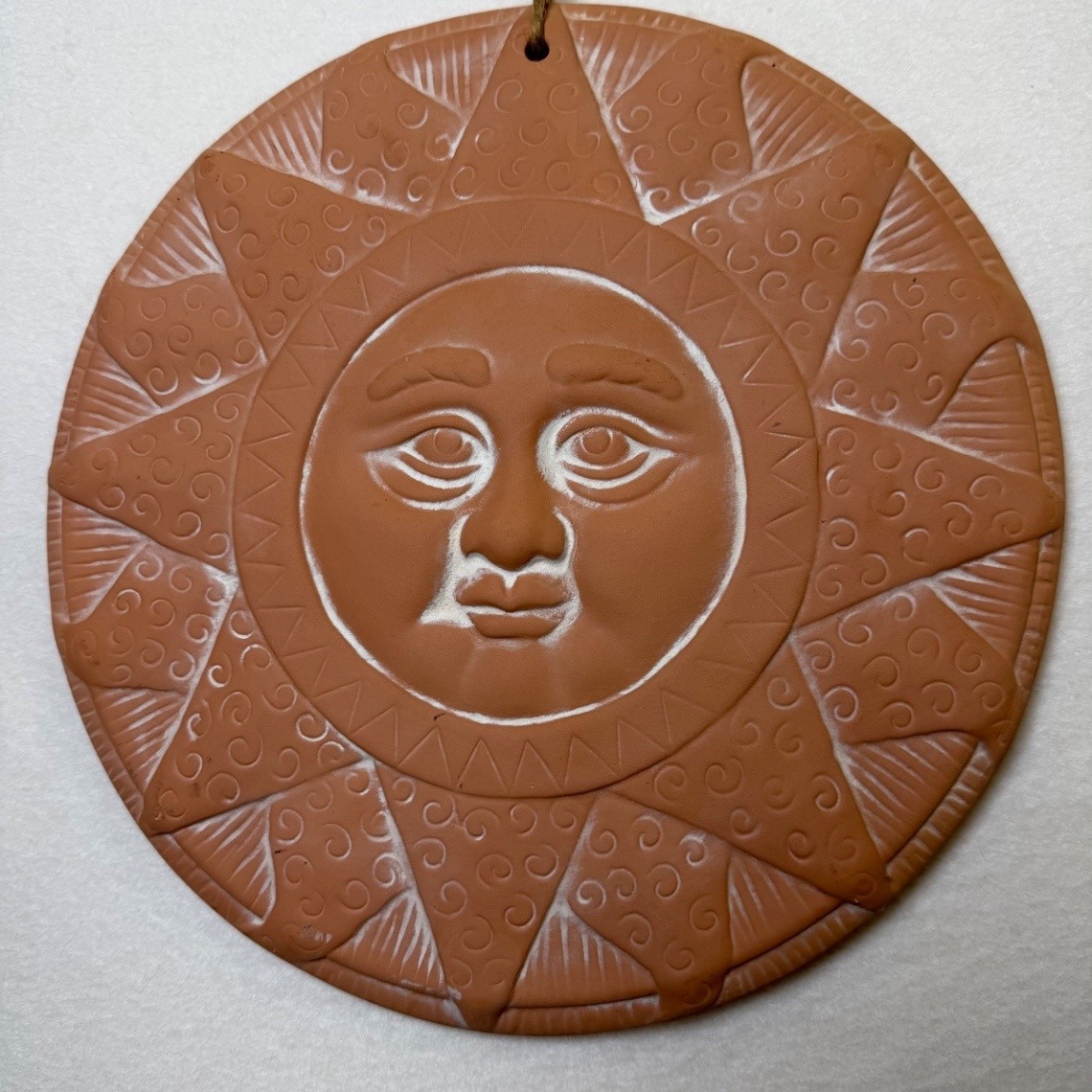 Terracotta Celestial Sun Face Wall Hanging Plaque Clay Ceramic Wall Decor