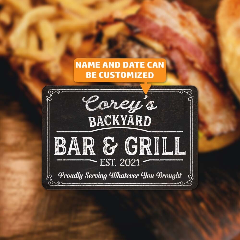 Personalized Backyard Bar and Grill Sign Patio Decor Porch Deck Pub 108120072001