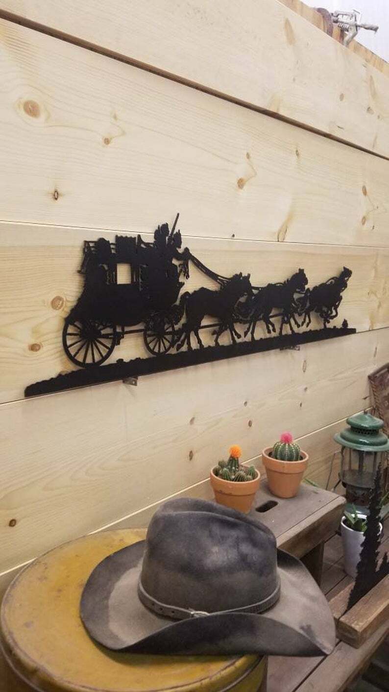 Stagecoach Silhouette with Horses/ Western/Cowboys/ Ranch/Old West/metal sign