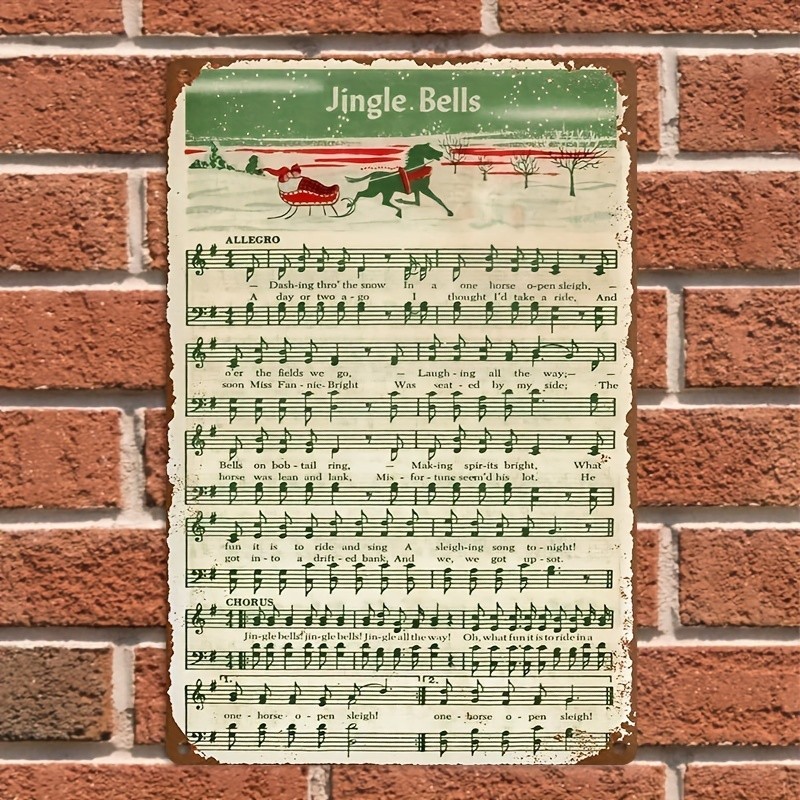 Vintage Jingle Bells Sheet Music Metal Sign Christmas Tin Wall Art Festive Decor