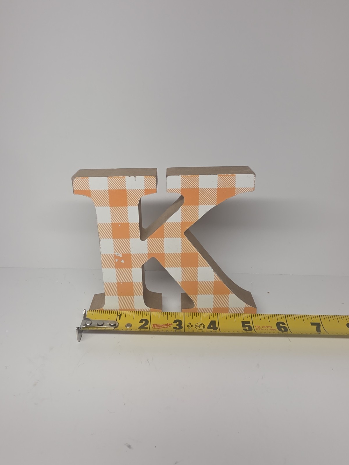 Decorative Wood Free Standing / Hang Letter “K” Yellow Plaid