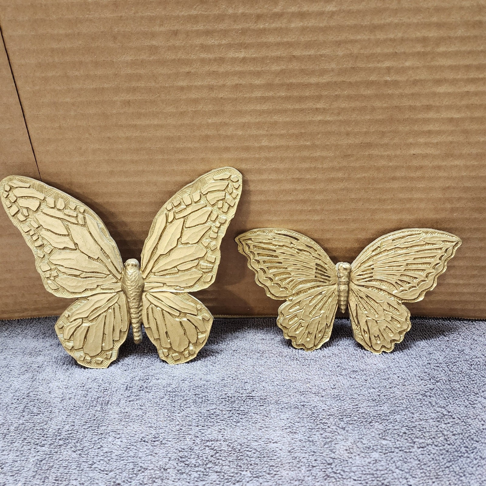 Set of 2 Vintage Homco gold butterflies Wall Decor b49