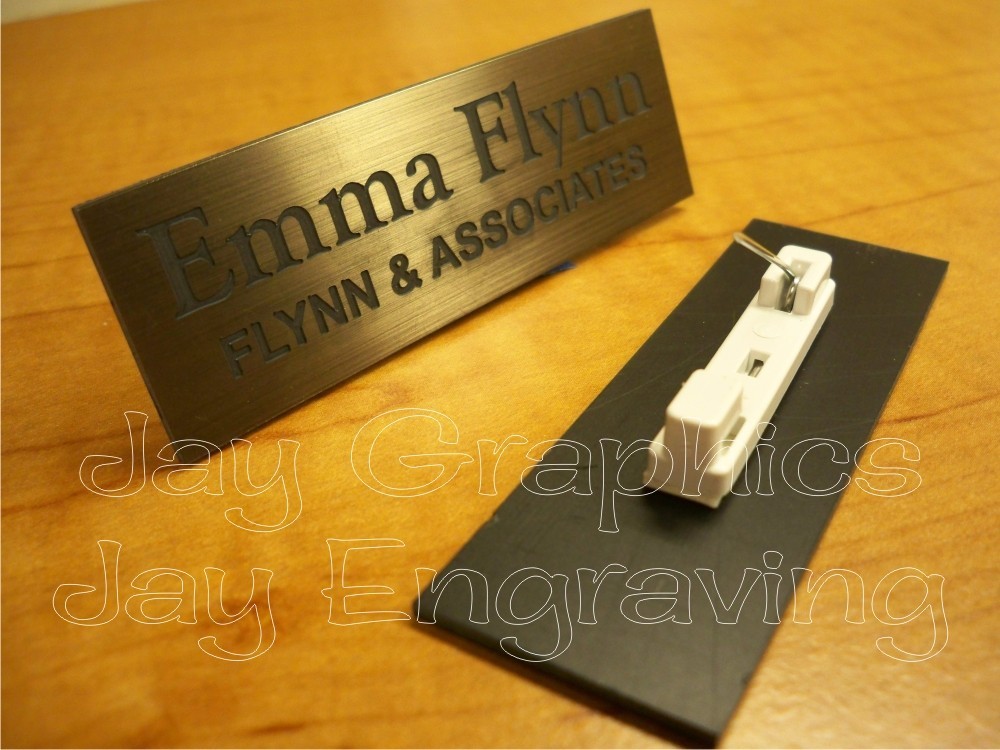 Custom Engraved 1×3 Name Tag with Magnet or Pin / Gold Silver Copper or Bronze