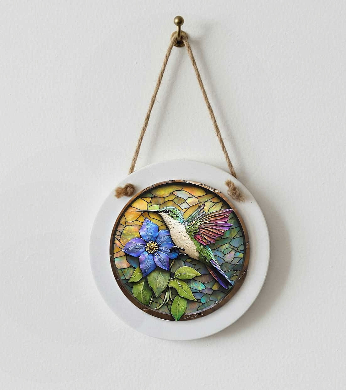 Hummingbird Door Sign – Small Wall or Window Hanging Wreath Accent Plaque 4.8in