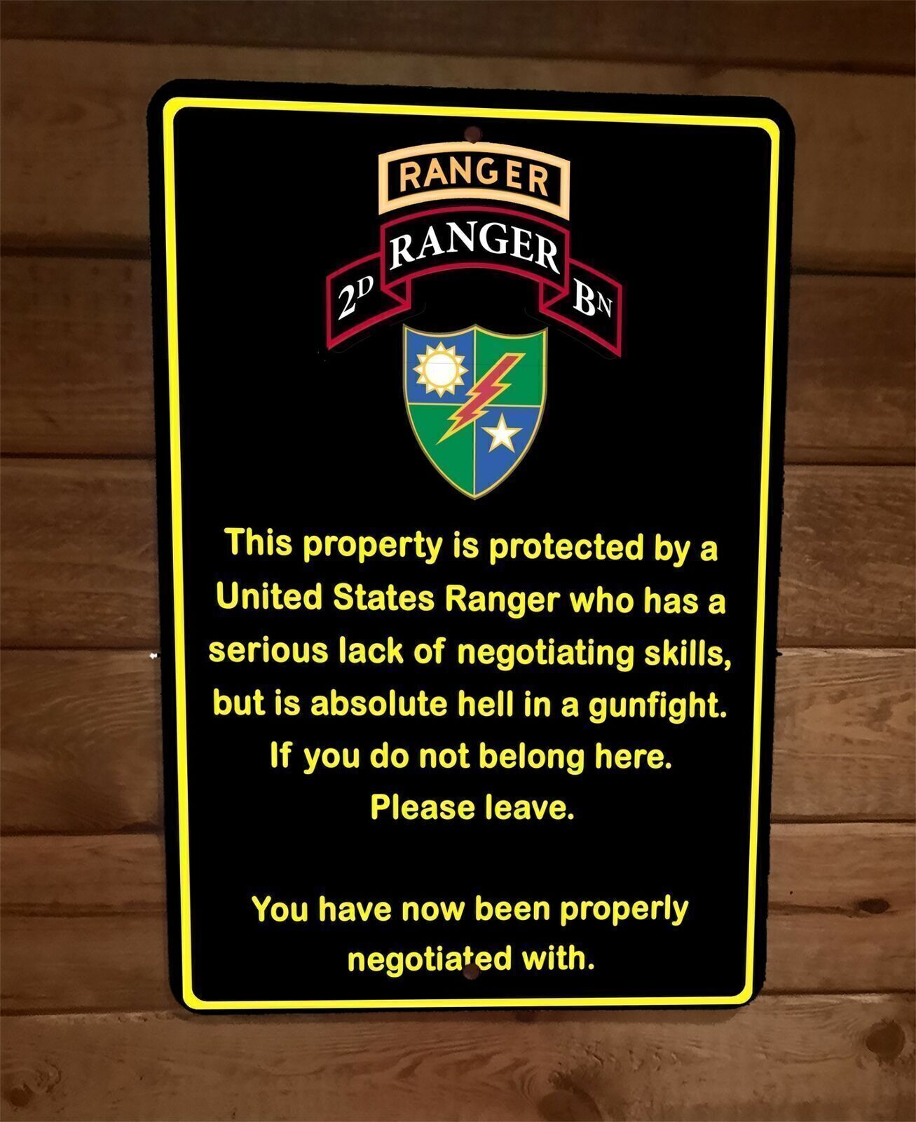 Property Protected by Army Ranger 2nd Battalion 8×12 Metal Wall Military Sign