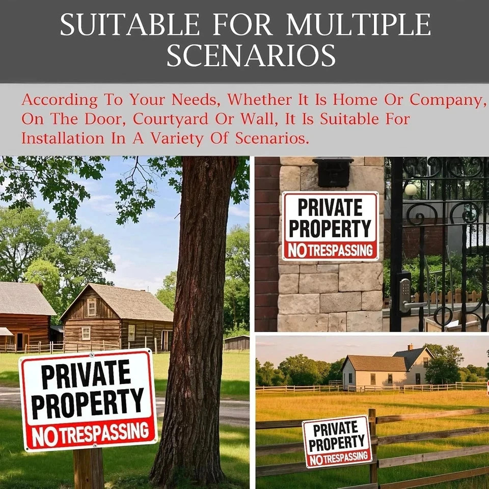 4 Pack Large No Trespassing Signs Private Property, 8×12 Inch Rust Free Aluminum