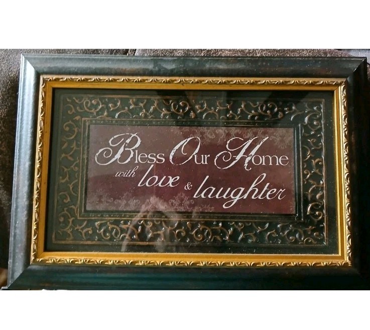 Vintage wall art Bless Our Home with love and laughter, wall decor 8×14