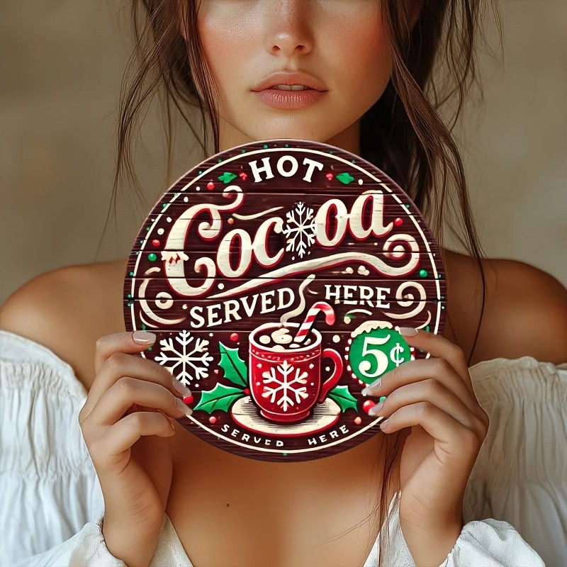 Room Decor Tin Metal Signs 8 X 8 Inches Christmas Sign for Hot Cocoa Coffee Bar