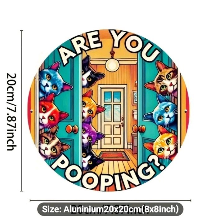 “Are You Pooping? Funny Cat Aluminum Metal Sign 8×8 Bathroom Wall Decor Vintage