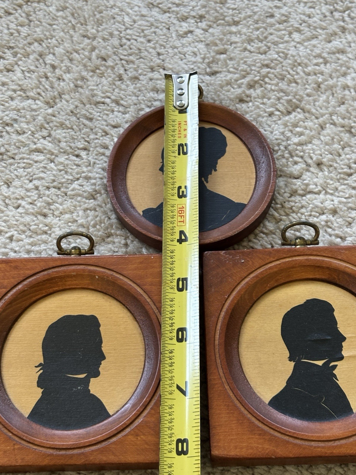 Vintage Woodcroftery Silhouette Portraits ~ Set of 3 wooden frames