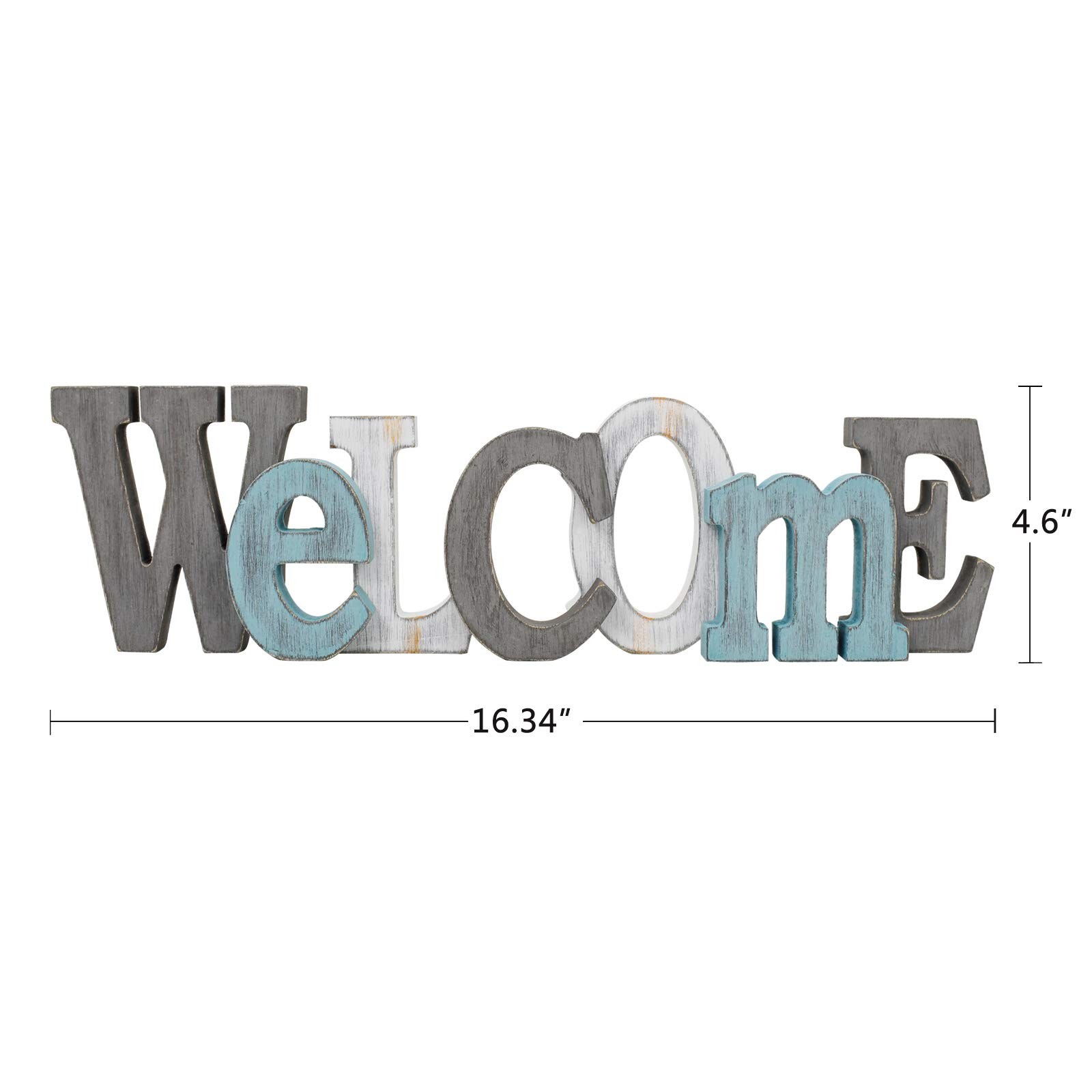 Rustic Wooden Teal Home Sign Decorative Cutout Letters Freestanding Block Wor…