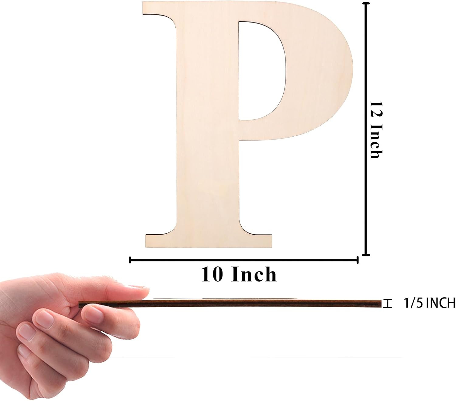 12 Inch Wooden Letter, Smooth Surface Wood Letters for Wall Decor, 1/5 INCH Blan