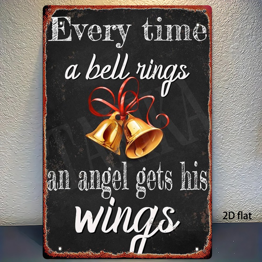 2D Flat, 1pc, Metal Sign, Tin Painting: Bell Angel Wings Decorative Plaque.