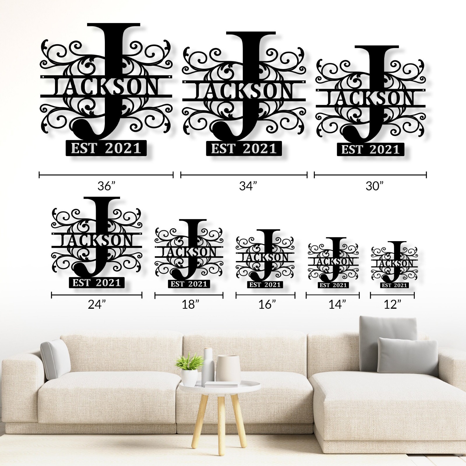 Personalized Metal Family Last Name Sign, Custom First Name Est Year Established
