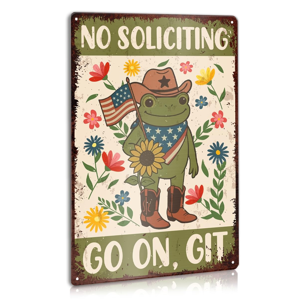 Funny Frog No Soliciting Metal Sign for House Front Door, Go on Git No Solici…