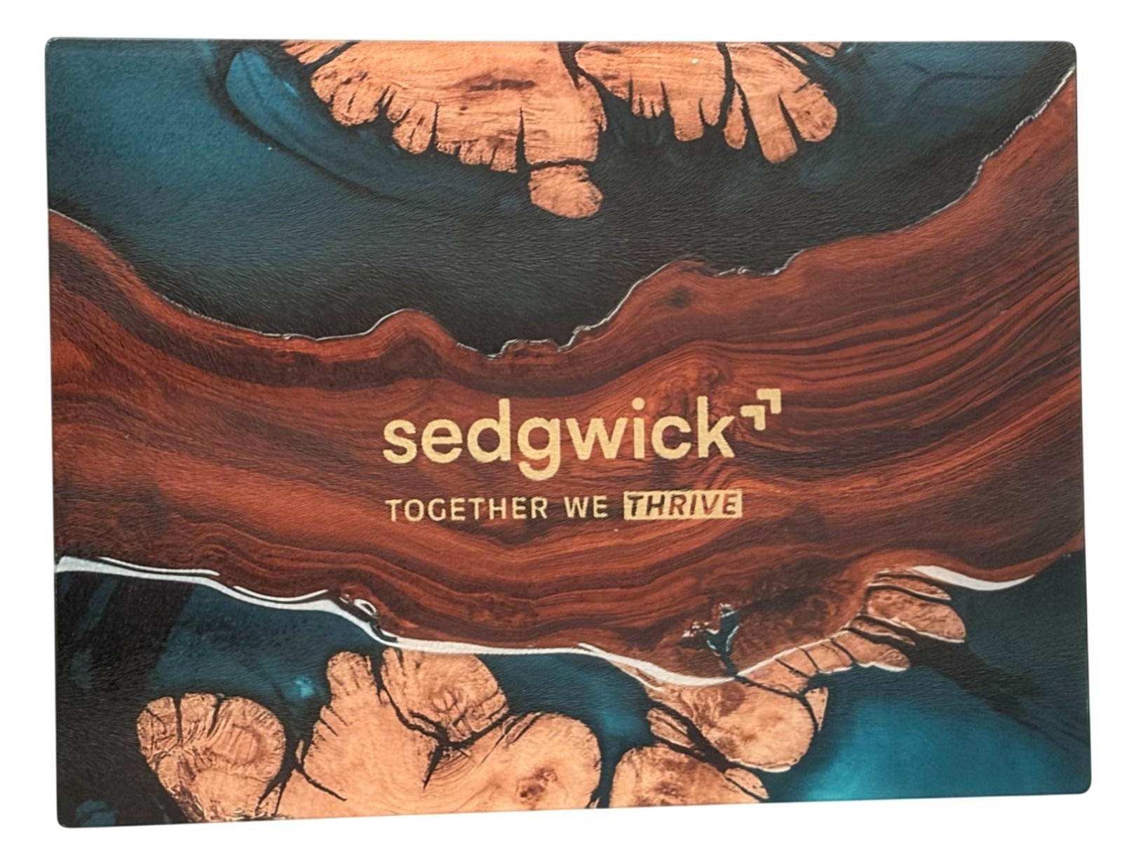Sedgwick Branded Glass Epoxy Plaque With “Together We Thrive” Text 15″Lx11″H