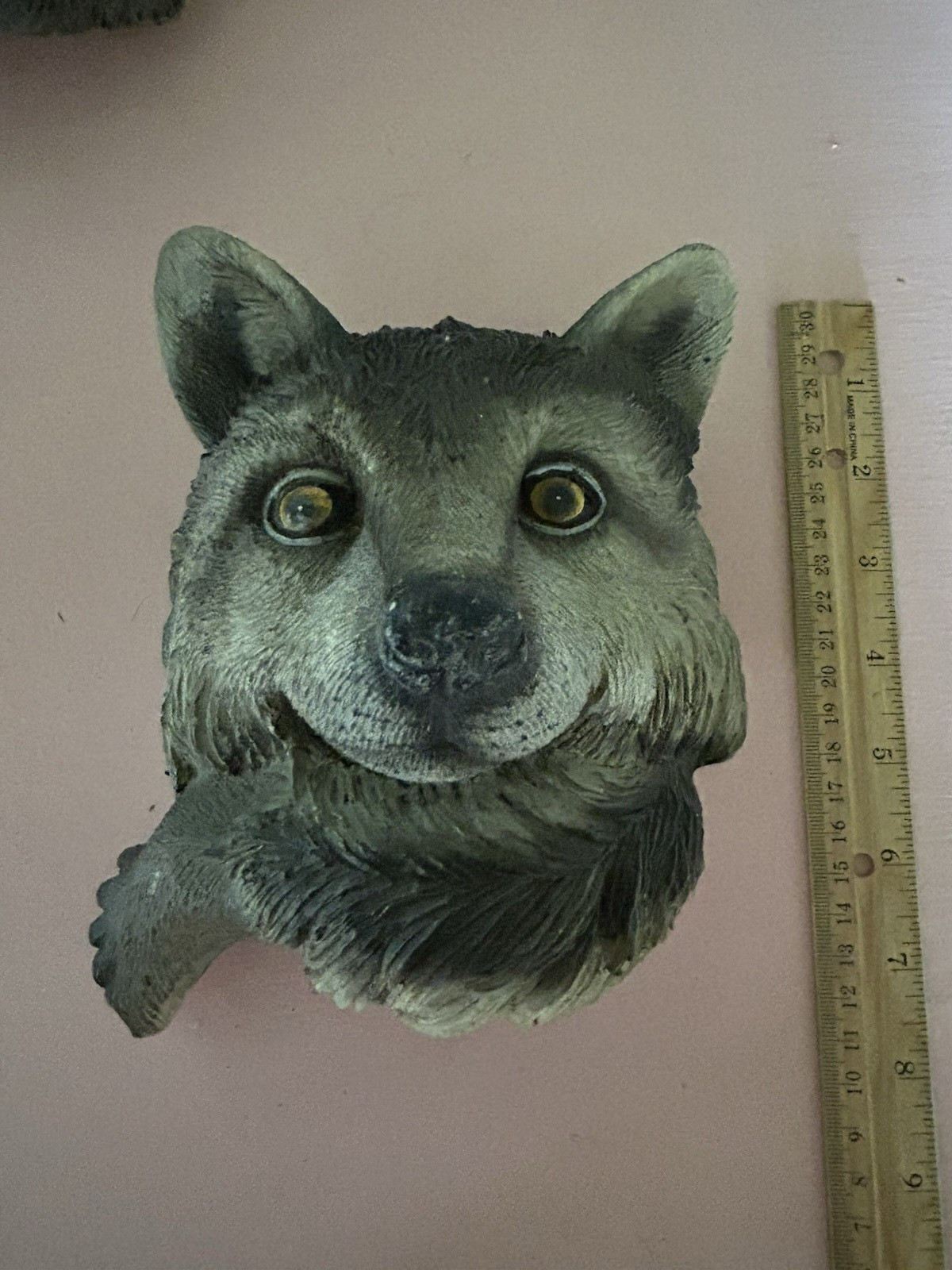 VTG Wall Garden Sculpture Lot of 5 Forest Faces Bear Raccoon Wolf Frog Cat Resin
