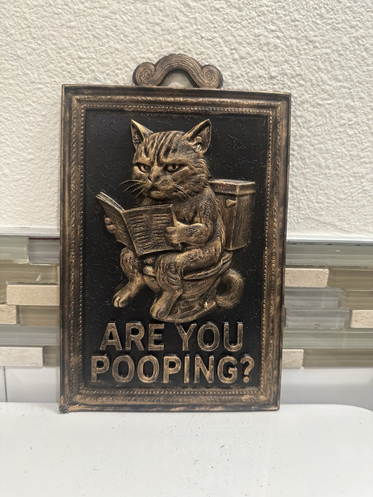 9” X 6” Funny Are You Pooping Cat Bathroom Sign Wall Art Home Decor 3d Hanging