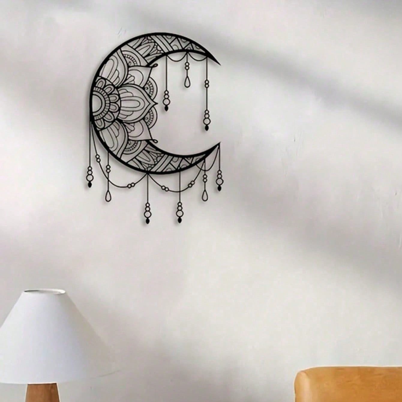 Black Mandala Moon Wall Art Metal Iron Wall Hanging for Any Room Decoration