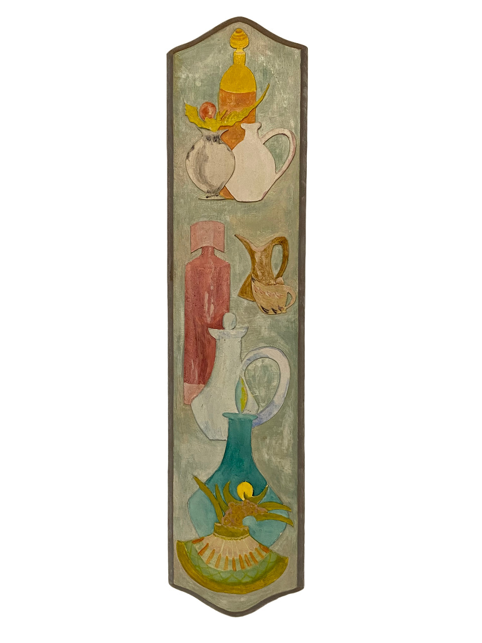 Vintage Embossed Multi-Colored 18 x 4.25″ Wood Wall Hanging Decorative Art Japan